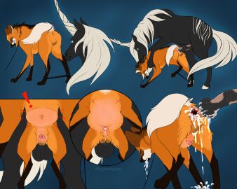 after_anal after_sex anal anal_sex animal_genitalia animal_penis anthro ass balls bite black_body bodily_fluids canid canine closed_eyes cum cum_drip cum_from_mouth cum_in_ass cum_in_mouth cum_inside cum_on_ass cum_on_balls cum_on_butt cum_on_ground cum_vomit dripping duo equid equine equine_genitalia equine_penis feral genital_fluids genital_sheath genitals horn inflation leashed_male male male/male mammal mane maned_wolf mojaveagave mottled mottled_genitalia mottled_penis mythological_creature mythological_equine mythology navel neck_bite open_mouth penetration penile penile_penetration penis penis_in_ass restraints sex signature size_difference spreader_bar stomach_bulge tail tail_aside unicorn white_mane white_tail