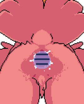 1boy akai_(ugokashitari) animated ass bar_censor blonde_hair censored cloaca commentary_request cum cum_in_cloaca cum_overflow female from_behind harpy harpy_(akai) male monster_girl original partial_commentary pixel_art sex simple_background straight white_background