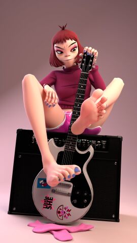 1girls archived_source asian_female ass barefoot big_ass boots_removed clothed clothed_female clothing dolphin_shorts doopysart_(artist) feet female female_only foot_fetish gorillaz guitar hi_res long_toes noodle_(cracker_island) noodle_(gorillaz) pink_shorts red_hair rockstar short_hair shorts sitting smell socks socks_removed soles solo solo_female sweater tagme toenail_polish toes