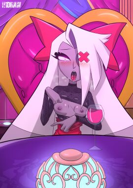 1girls black_dress breasts date exposed_breasts female female_focus flashing_breasts h1draw hazbin_hotel highres imminent_sex looking_at_viewer pov red_gloves seductive_look small_breasts smiling_at_viewer solo solo_female solo_focus vaggie_(hazbin_hotel)