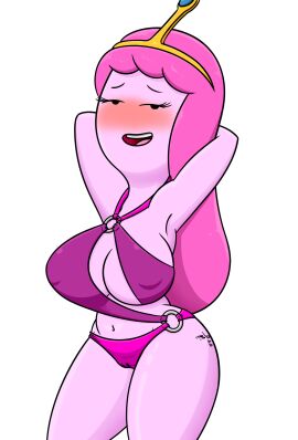 1girls adventure_time artist_signature cartoon_network cartoon_network_studios female frederator_studios pink_body pink_hair pink_skin princess_bubblegum takeshi1000