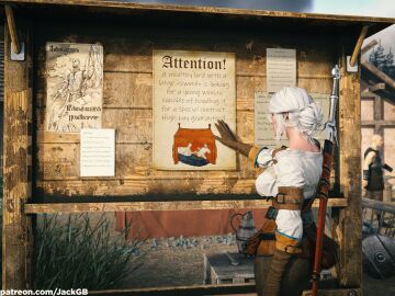 3d ass back_view big_ass big_breasts breasts cd_projekt_red ciri clothing contract female gloves jackgb light-skinned_female light_skin mascara outdoors scar sword the_witcher_(series) the_witcher_3:_wild_hunt white_hair