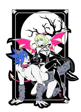 2boys androgynous bob_cut boots collar corset crossdressing crossed_legs dominant dominatrix femboy femboydom galo_thymos gay halloween halloween_costume high_heel_boots lio_fotia petite petite_body petite_male promare short_hair sitting_on_another sitting_on_person size_difference slim slim_male slim_waist succubus succubus_costume succubus_wings twink yaoi