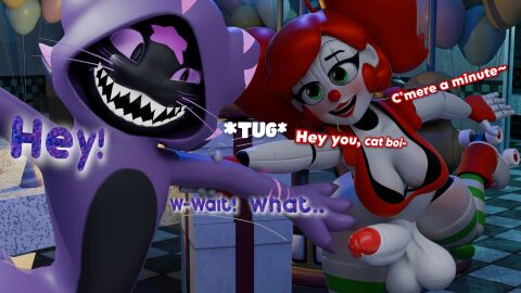 1boy 1futa 3d 3d_model animatronic baby_(fnafsl) better_version_at_source big_penis circus_baby circus_baby_(fnaf) clown clown_girl dialog duo english english_dialogue english_text felid feline female femboy five_nights_at_freddy's five_nights_at_freddy's:_sister_location fnaf futa/male futa_on_male futanari grabbing_arm green_eyes intersex jordevoir male oc onomatopoeia original_character penis red_hair scottgames sister_location so87baby soniclux striped_socks summer_of_87_baby text thigh_high_socks thigh_socks twintails twitter_sample