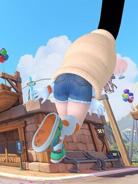 3d animated ass ass_focus bouncing_ass butt_focus cell_(dragon_ball) cell_vore crossover dragon_ball dragon_ball_z female mei_(overwatch) overwatch squirming tail_vore vore yugerov