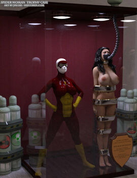 3d bound bound_arms bound_legs completely_nude female jessica_drew mannequin marvel marvel_comics nude nude_female spider-man_(series) spider-woman thejpeger trophy_case