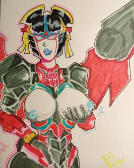 1girls birusbic blue_eyes blue_lipstick blue_nipples breasts female female_only holding_breast mechanical_wings medium_breasts nipples robot robot_girl robot_humanoid solo transformers windblade