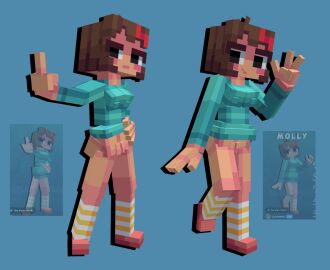 3d :3 accurate_art_style alternate_version_available areolae_bulge blockbench blocky_body bottomless breasts cubic_body cubic_breasts female female_focus linky_playz middle_finger minecraft molly_(linky_playz) oc original_character peace_sign posing self_upload tagme theblockygooner youtube