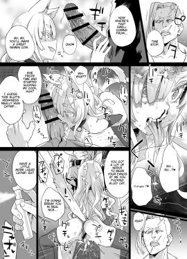 1boy 1girls asanagi big_dom_small_sub big_penis bigger_male black_and_white breasts cat_ears cat_girl cat_tail catgirl censored comic dead death defeated fangs female female_focus huge_cock imminent_death male maledom monochrome original original_character penis small_breasts text time_stop very_long_hair