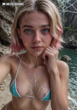 ahe_gao ahegao_face ai_assisted ai_generated bikini breasts cum_on_face cumshot_on_chest gwen_stacy marvel marvel_comics redhenxx spider-gwen spider-man:_across_the_spider-verse spider-man:_into_the_spider-verse spider-man_(series) tagme video