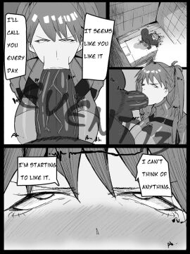 2024 2d 2d_animation animated ass asuka_langley_sohryu big_ass big_breasts breasts dark-skinned_male dark_skin event13 fellatio female femsub gif latex_suit male maledom neon_genesis_evangelion plugsuit text text_box