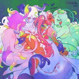 4girls anal anal_penetration anal_sex dark-skinned_female dark_skin double_penetration female female/female female_only fingering kissing marina_(omori) medusa_(omori) molly_(omori) omori pink_hair pussy sinkaraia slime_girls_(omori) sweetheart_(omori) tentacle tentacle_sex tentacles vaginal_penetration yuri