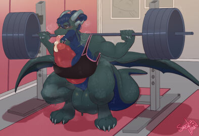 anthro auto_penis_lick autopaizuri autotitfuck autotitfuck_under_clothes balls big_balls big_penis blue_body bodily_fluids bra breast_play breasts claws clothing crouching detailed_background dragon dripping exercise exercise_equipment futanari genital_fluids genitals grey_body horn huge_balls huge_cock hyper hyper_balls hyper_genitalia hyper_penis intersex licking masturbation muscular muscular_anthro muscular_futa muscular_intersex musk musk_clouds mythological_creature mythological_scalie mythology oral oral_masturbation penile penile_masturbation penis penis_between_breasts penis_lick precum precum_drip scalie self_lick sex sinisterheaven solo sports_bra thick_penis toe_claws tongue tongue_out underwear weightlifting workout