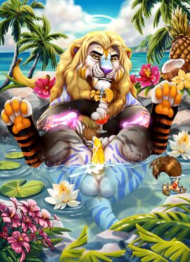 animal_genitalia animal_penis balls bodily_fluids cum felid feline_genitalia feline_penis feral gay gay_anal gay_male gay_sex genital_fluids genitals hi_res homosexual homosexual_male legs_up lion looking_at_viewer male male/male male_penetrated mammal pantherine partially_submerged pawpads penis smile solo solo_male xtreme3246