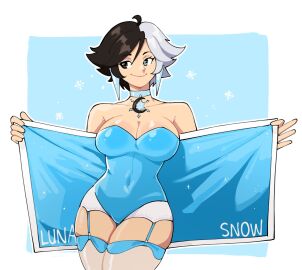 1girls 2d 2d_(artwork) ass big_ass black_hair clothing curvy_figure female female_focus female_only fully_clothed leotard light-skinned_female light_skin luna_snow luna_snow_(marvel_rivals) marvel marvel_comics marvel_rivals multicolored_hair selvish94 showing_off white_hair