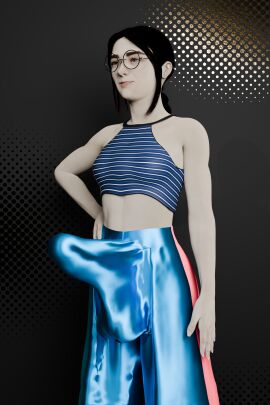 3d black_hair braided_hair bulge futa_only futanari googles intersex posing smile tagme