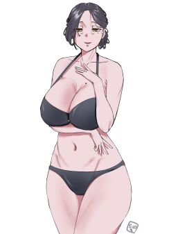 1girls big_breasts bra breasts female female_only mature mature_female milf mole mole_on_breast navel original simple_background solo solo_female suo68 underwear white_background