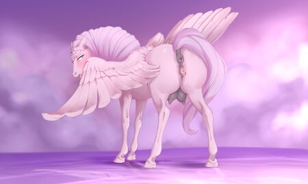 animal_genitalia animal_penis animal_pussy anus bodily_fluids breasts crotchboobs crotchboobs_visible_through_thighs equid equine equine_anus equine_genitalia equine_pussy female feral fur genital_fluids genitals hi_res horse kamilazu male mammal mythological_creature mythological_equine mythology nipples nude pegasus penis pussy solo tail wings