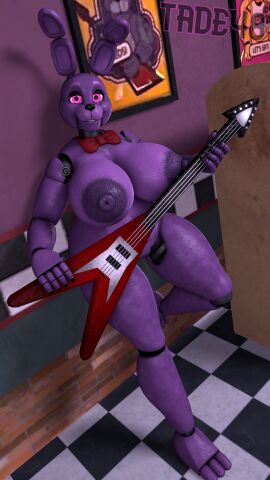 1girls 3d absurd_res animatronic anthro areola big_breasts bonnie_(fnaf) bonnie_(octal) bow_tie breasts checkered checkered_floor female five_nights_at_freddy's genitals guitar hi_res huge_breasts lagomorph leaning_on_wall leporid machine mammal musical_instrument nipples pink_eyes plucked_string_instrument pussy rabbit robot solo string_instrument tade48 thick_thighs