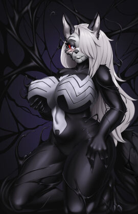 anthro anthro_only female furry helluva_boss living_clothes loona_(helluva_boss) marvel marvel_comics rikatsuky she-venom symbiote venom venom_(marvel)