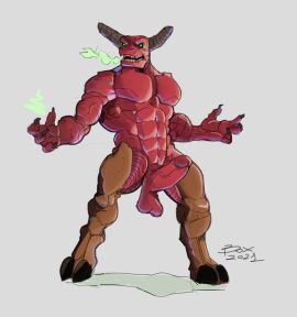 anthro balls bara baron_of_hell_(doom) boner demon doom erection genericboxhead horns male male_only muscles muscular penis solo solo_male yaoi