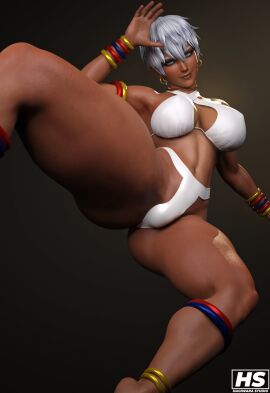 1girls 3d abs african african_female big_breasts blue_eyes bra breasts capcom dark-skinned_female dark_skin earrings elena_(street_fighter) female female_only hagiwara_studio looking_at_viewer painted_nails panties pussy short_hair simple_background smiling solo solo_female street_fighter street_fighter_iii street_fighter_iii:_3rd_strike thick_thighs tribal_clothing vagina white_hair