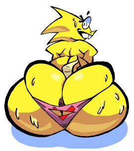 alphys anus ass ass_focus bikini_bottom buckteeth female glasses huge_ass looking_back sabs3 scalie sitting sweat undertale