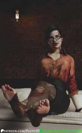 1girls 3d batman:_arkham_knight batman_(series) christina_bell clothed clothed_female crazy_eyes daz_studio depth_of_field deviantart_username digital_media_(artwork) eye_contact feet female female_only foot_fetish front_view fully_clothed glasses green_hair hi_res highres legs light-skinned_female light_skin lipstick looking_at_viewer pale-skinned_female pale_skin pantyhose patreon_username photoshop pluto3d ripped_clothing solo teasing thighs toes very_high_resolution watermark white_skin