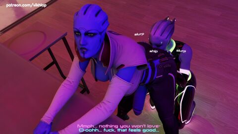 3d alien alien_humanoid anilingus aria_t'loak asari_futa ass_eating balls blender comic comic_page eating_ass english english_text futanari glowing_piercing huge_balls huge_cock intersex latex_clothing liara_t'soni mass_effect no_nut_november penis piercings rimming tease vikhlop