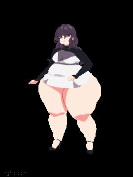 animated ass_expansion belly_expansion breast_expansion indulgences pixel_art sophia_(indulgences) tight_clothing