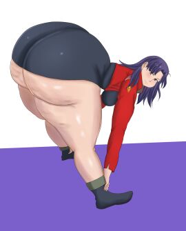 1girls akkyon ass bent_over cellulite female female_only gigantic_ass huge_ass looking_at_viewer massive_ass misato_katsuragi neon_genesis_evangelion solo solo_female thick_thighs