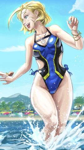 beach bikini cammy_white capcom cute female meek running shy street_fighter