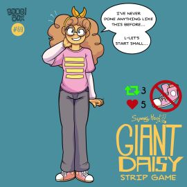 2024 blue_eyes daisy_wooton female glasses nerd nerdy_female pants pink_shirt shirt shoes smile squeakyhorn strip_game tagme text twitter_strip_game_(meme) undressing