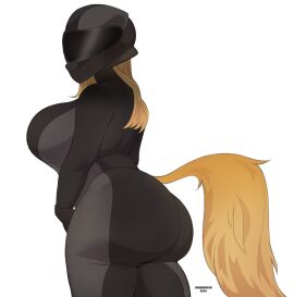 2024 anthro armor artist_name ass big_breasts big_butt bodysuit breasts brown_body brown_fur brown_hair canid canine canis cherrikissu clothed clothing domestic_dog female fur hair headgear helmet hi_res huge_breasts hunting_dog long_hair mabel_(cherrikissu) mammal portrait saluki sighthound simple_background skinsuit solo standing text thick_thighs three-quarter_portrait tight_clothing white_background