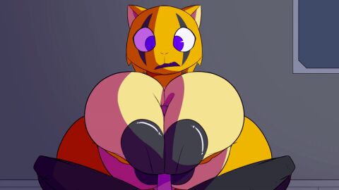 animated anthro areola areolae big_breasts black_nipples breasts cat_ears female large_breasts male nipples original original_character paizuri paizuri_lead_by_female panting parfait_(plaga) plaga tagme titjob worried_face