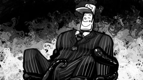 animated boner cog_(toontown) downsizer male male_only masculine metallic_body muscular no_visible_genitalia penis shadow_justice solo solo_male suit toontown_online toony