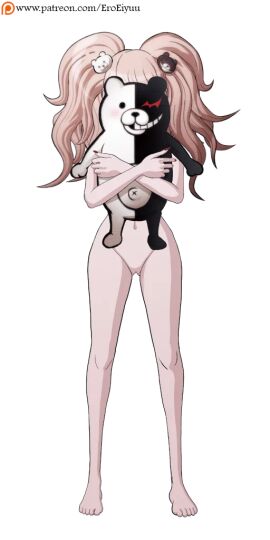 artist_name bare_arms bare_legs bare_shoulders bare_stomach barefoot bear_hair_ornament blonde_hair blue_eyes completely_nude danganronpa danganronpa:_trigger_happy_havoc danganronpa_(series) eroeiyuu feet female female_focus fingernails gyaru hair_ornament junko_enoshima long_hair looking_at_viewer monokuma navel nipples nude nude_filter official_art patreon_username pussy red_nails signature simple_background solo third-party_edit toes transparent_background twintails
