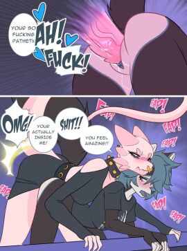 1futa 2girls anthro avian black_body clothed clothing comic dialogue dragon english_text female furry futanari ghastlyfish_(artist) intersex mostly_clothed pink_body pussy sex source_request tagme text vaginal_penetration