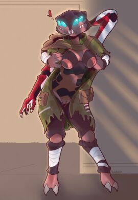 1girls 4_arms 4_eyes alien arthropod blue_eyes breasts bungie carpet clothing destiny_(game) destiny_2 doorway eliksni eliksni_(species) empskit fallen female female_only genitals glowing_eyes hi_res mandibles multi_arm multi_eye multi_limb open_clothes presenting pussy robe shaded solo solo_female what