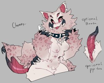 2024 4_arms 4_eyes anthro arthropod_abdomen breasts btascandalist collar crotch_tuft english_text featureless_crotch fur futanari genitals grey_background herm hi_res hybrid intersex mammal markings model_sheet multi_arm multi_breast multi_eye multi_limb nipples nonbinary_(lore) penis pink_body pink_fur pussy simple_background solo species_request spots spotted_body spotted_fur text tongue tongue_out tuft