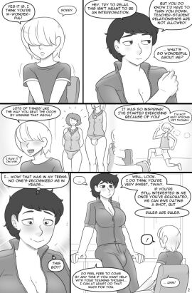 1boy 1futa 2d 2d_(artwork) 5koma age_difference balls big_penis black_and_white blush breasts bulge_through_clothing cleavage clothed clothing comic dialogue english_text erection flaccid fully_clothed futa_with_male futanari greyscale hair_covering_eyes human implied_futa intersex large_breasts leaning_on_desk light-skinned_futa light-skinned_male light_skin male monochrome ms._nelson_(nobody_in_particular) nobody_in_particular older_futa_and_younger_male oral original original_character p.e._teacher penis short_hair smooth_balls smooth_penis speech_bubble student sweatpants t-shirt teacher teacher_and_student text thick_thighs timmy_(nobody_in_particular) track_suit tracksuit wide_hips