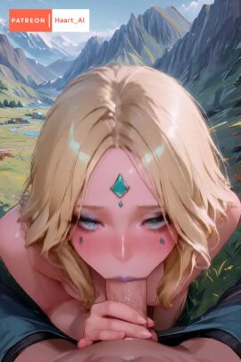 1boy 1girls ai_generated animated big_penis blonde_hair blowjob blue_eyes crystal_maiden dota dota_2 fellatio female haart_ai kneeling long_hair medium_breasts mountain nature oral oral_sex outdoors pov rylai_the_crystal_maiden tagme video
