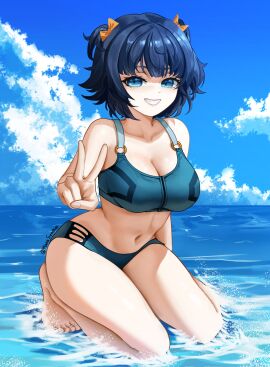 1girls 2d 2d_(artwork) alternate_breast_size alternate_costume belly_button big_breasts bikini bikini_bottom bikini_top blue_bikini blue_bikini_bottom blue_bikini_top blue_eyes blue_hair blue_swimsuit breasts cleavage day female female_focus female_only front_view gukivt high_resolution highres indie_virtual_youtuber large_breasts latam_virtual_youtuber light-skinned_female light_skin looking_at_viewer manasenshou navel ocean outdoors penguin_girl short_hair sky slim_female smiling smiling_at_viewer solo solo_female solo_focus summer swimsuit two_piece_swimsuit virtual_youtuber vtuber vtuberfanart water young younger_female