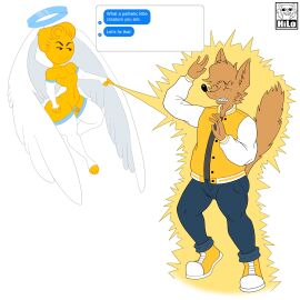 2025 absurd_res angel anthro armwear ass balls black_clothing black_eyes black_nose black_shirt black_t-shirt black_topwear blonde_hair blue_armwear blue_bottomwear blue_clothing blue_elbow_gloves blue_fingerless_gloves blue_gloves blue_handwear blue_legwear blue_pants blue_thigh_highs bottomwear braces brown_body brown_ears brown_fur brown_hair brown_tail canid canine canis chastity_cage chastity_device chat chatting closed_eyes clothed clothing digital_media_(artwork) duo elbow_gloves electric_guitar emoji english_text feathered_wings feathers fingerless_gloves footwear fox fur genitals gloves grin guitar hair half-closed_eyes halo handwear hi_res humanoid insult itsme_hilo jacket legwear letterman_jacket lud_(ludlerenardnsfw) male mammal multicolored_armwear multicolored_clothing multicolored_elbow_gloves multicolored_fingerless_gloves multicolored_footwear multicolored_gloves multicolored_handwear multicolored_legwear multicolored_shoes multicolored_thigh_highs multicolored_topwear musical_instrument narrowed_eyes pants penis plucked_string_instrument shirt shoes signature simple_background small_balls smile standing string_instrument t-shirt tail teeth text text_box thick_thighs thigh_highs topwear two-tone_armwear two-tone_clothing two-tone_elbow_gloves two-tone_fingerless_gloves two-tone_footwear two-tone_gloves two-tone_handwear two-tone_legwear two-tone_letterman_jacket two-tone_shoes two-tone_thigh_highs two-tone_topwear white_armwear white_background white_clothing white_elbow_gloves white_fingerless_gloves white_footwear white_gloves white_handwear white_legwear white_letterman_jacket white_shoes white_thigh_highs white_topwear white_wings wings yellow_body yellow_clothing yellow_footwear yellow_shoes yellow_skin yellow_topwear