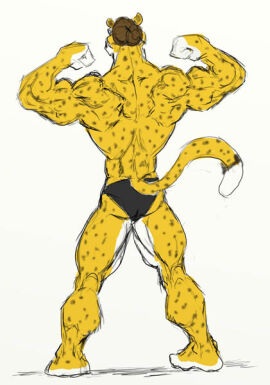 ass back_muscles back_view biceps cheetah feline male muscles muscular muscular_arms muscular_back muscular_legs muscular_male muscular_thighs