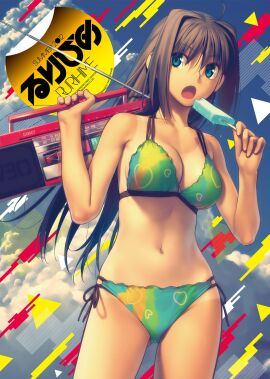1girls ahoge antenna_hair aozaki_aoko ass_visible_through_thighs bare_armpits bare_arms bare_belly bare_chest bare_hands bare_hips bare_legs bare_midriff bare_navel bare_shoulders bare_skin bare_thighs belly belly_button bikini bikini_bottom bikini_only bikini_top blue-eyed_female blue_eyes blue_sky breasts brown-haired_female brown_eyebrows brown_hair busty busty_female cleavage clouds collarbone elbows exposed exposed_arms exposed_belly exposed_legs exposed_midriff exposed_shoulders exposed_thighs eyebrows_visible_through_hair female female_focus female_only fingers green_bikini green_bikini_bottom green_bikini_top green_string_bikini green_swimsuit green_swimwear groin high_resolution highres ice_cream koyama_hirokazu lean_figure legs light-skinned_female light_skin long_hair mahou_tsukai_no_yoru medium_breasts navel official_art open_mouth outdoors outside parted_lips popsicle shoulders side-tie_bikini sky slender_body slender_waist slim_female slim_waist solo sony standing string_bikini swimsuit swimwear tan tan_line tan_skin tan_skinned_female thick_thighs thigh_gap thighs thin_waist tongue type-moon underboob upper_body v-line