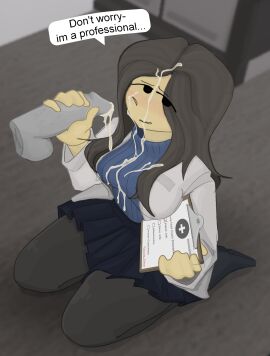 1boy 1girls 2025 3d_background balls black_eyes black_leggings black_legwear black_shoes blue_skirt blue_sweater blue_turtleneck blurry_background breasts brown_hair canadian_simulator clipboard clothed clothed_female clothing coat cum cum_drip cum_dripping cum_dripping_from_penis cum_on_breasts cum_on_clothes cum_on_face cum_on_hair cum_string dark_blue_skirt dialogue disembodied_penis doctor emily_stow english english_text female female_focus fully_clothed grey_skin handjob hissterickal holding_clipboard holding_object holding_penis knees knees_together_feet_apart leggings legwear long_hair long_sleeves looking_at_another looking_at_partner male male/female medium_breasts on_knees paper penis roblox roblox_background roblox_game robloxian self_upload shoes skirt sleeves speech_bubble sweater text thighs turtleneck turtleneck_sweater veiny_penis white_coat white_sleeves yellow_skin