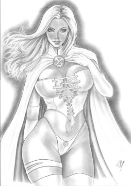 black_and_white breasts curvy ecilia_sousa ed_benes_studio emma_frost female female_only greyscale hellfire_club large_breasts marvel marvel_comics traditional_media traditional_media_(artwork) white_queen x-men