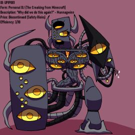 1girls 2d_(artwork) asymmetrical_arms cloak_trauma destroyed english_text exposed_heart exposed_wires eyes eyes_everywhere female grey_body lots_of_eyes minecraft moss no_clothes no_nipples no_pussy orange_sclera pipes reference_image robot robot_girl robotization simple_background speaker tagme text the_creaking_(minecraft) transformation what what_have_we_done wood yellow_eyes