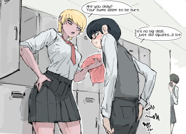 1boy 1girls after_anal clothed clothed_female clothed_male english_text female glasses hi_res hogu_(pizzlet) image_set light-skinned_female light-skinned_male light_skin male masturbation original original_character phone pizzlet shirt short_hair speech_bubble text
